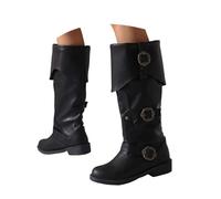 Women's Pirate Boots Mid Calf Medieval Renaissance Boots with Buckle Design