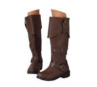 Women's Pirate Boots Mid Calf Medieval Renaissance Boots with Buckle Design