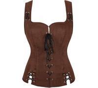 Womens Pirate Costume Adult Corset Renaissance Steampunk Vest Viking Victorian Clothing Bodice Lace up Waistcoat Cosplay Coffee 3XL