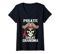 Women's Pirate Great Grandma Skull Jolly Roger Funny Halloween V-Neck T-Shirt