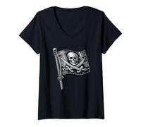 Womens Pirate Jolly Roger Flag Skull Crossbones Talk Like a Pirate V-Neck T-Shirt