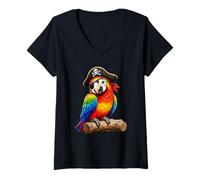 Women's Pirate Parrot Rainbow Bird V-Neck T-Shirt