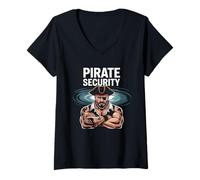Womens Pirate Security for Mermaid Funny Dad Brother V-Neck T-Shirt