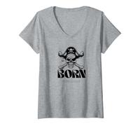 Women's Pirate Skull - Born Rebellious V-Neck T-Shirt