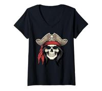 Women's Pirate Skull Woman Jolly Roger Funny Halloween V-Neck T-Shirt