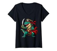Women's Pirate T-Rex Dinosaur Adventure V-Neck T-Shirt