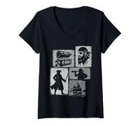 Womens Pirate Vintage Collage Sailor Captain Treasure Hunter V-Neck T-Shirt