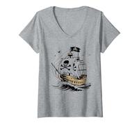 Women's Pirate with Skull and Crossbones Sails V-Neck T-Shirt
