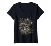 Womens Pirates Captain Skull Dagger Treasure Caribbean Maccaw V-Neck T-Shirt