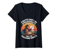Womens Pirates don't do spreadsheets, they do treasure sheets Retro V-Neck T-Shirt