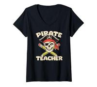 Womens Pirates Teacher Classroom Humor Pirate V-Neck T-Shirt