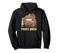 Womens Pisces Queen Leopard Lips Zodiac Sign Birthday Pullover Hoodie