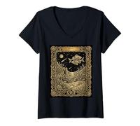 Women's Pisces Zodiac Horoscope Tarot Card Style V-Neck T-Shirt