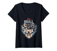 Women's Pit Bull Heavy Metal Pittie Dog Bootleg Style Design V-Neck T-Shirt