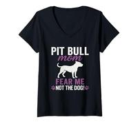 Womens Pit Bull Mom Fear Me Not The Dog Paw Print V-Neck T-Shirt