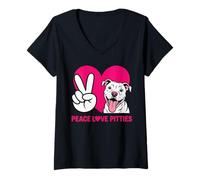 Womens Pit Bull Pittie Peace Love Funny Rescue Dog Lover V-Neck T-Shirt