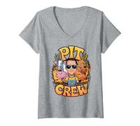 Womens Pit Crew BBQ Cow Pig Chicken V-Neck T-Shirt
