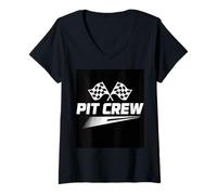 Women's Pit Crew Racing Flag Auto Men Women Auto V-Neck T-Shirt