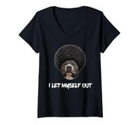 Women's Pitbull Afro I Let Myself Out Pit Bull Black Melanin Dawg V-Neck T-Shirt