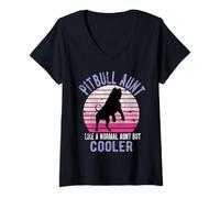 Women's Pitbull Auntie Like a Normal Aunt Theme Retro Pit Bull Lover V-Neck T-Shirt