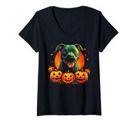 Womens Pitbull Dog Halloween V-Neck T-Shirt