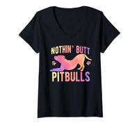 Women's Pitbull Nothin' Butt Pitbulls Watercolor Cute Dog Mom V-Neck T-Shirt