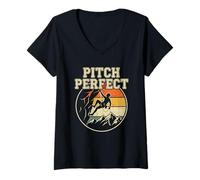 Women's Pitch Perfect Retro Rock Climbing Sunset V-Neck T-Shirt
