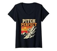 Women's Pitch Perfect Rock Climbing Mountain Sunset V-Neck T-Shirt