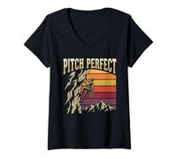 Women's Pitch Perfect Rock Climbing Mountain Sunset V-Neck T-Shirt