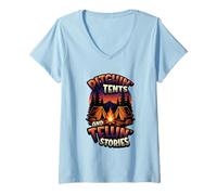 Womens Pitchin' Tents And Tellin' Stories Camping V-Neck T-Shirt