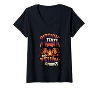 Womens Pitchin' Tents And Tellin' Stories Camping V-Neck T-Shirt