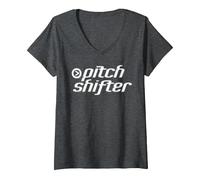 Women's Pitchshifter .com Album-era Official Logo V-Neck T-Shirt, Dark Heather Grey, Large