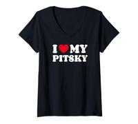 Women's Pitskes Pitbull Husky Mix I Love My Pitsky V-Neck T-Shirt