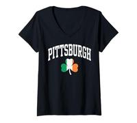Women's Pittsbourgh St Patricks Day Shamrock Flag of Ireland, Irish V-Neck T-Shirt