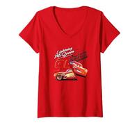 Womens Pixar Cars Lightning Mcqueen Rusteze V-Neck T-Shirt