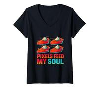Womens Pixels Feed My Soul Digital Artist Design V-Neck T-Shirt