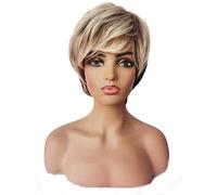 Women's Pixie Cut Short Wig Fluffy Golden Mixed Color Wig Gradient Color Diagonal Bangs Short Curly Hair, Suitable for Daily Gatherings Photo Color,8in (Photo Color 8in)