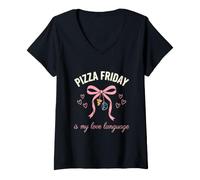 Women's Pizza Friday Lunch Lady Cafeteria Worker School Staff V-Neck T-Shirt