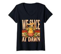 Women's Pizza Frog We Slice At Dawn Food Humor V-Neck T-Shirt