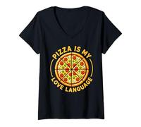 Women's Pizza is Love Language Fun Pizza Food Lover V-Neck T-Shirt