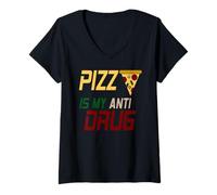 Womens Pizza is My Anti Drug Funny Food Obsession Humor V-Neck T-Shirt