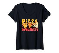 Womens Pizza is My Soulmate Sweet Kawaii Sweet Pizza Slices V-Neck T-Shirt