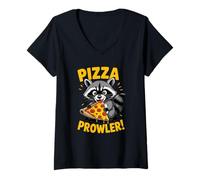 Womens Pizza Prowler Mischievous Raccoon Funny Food Humor V-Neck T-Shirt
