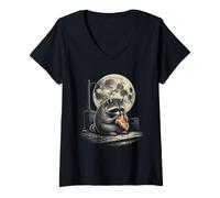 Women's Pizza Raccoon for Night Snack Lovers Under Magic Full Moon V-Neck T-Shirt