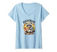 Women's Pizza Raccoon Party V-Neck T-Shirt