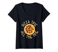 Women's Pizza Time All The Time Pizza Party Pepperoni Lover V-Neck T-Shirt