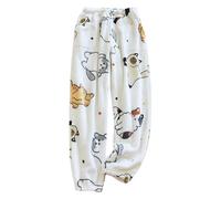 Womens Pjs Fluffy Bottoms - Womens Pjs Size 16-18 Long Leg Wide Leg Trousers Flannel Fleece Loose Cute Animal Print Cuffed Trousers Fuzzy Warm Thick Elasticated Waistband Pants Winter Soft Bottom