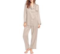 Womens Pjs Sets Summer Fall Lounge Wear Sets Long Sleeve Button down Tops with Pockets Baggy Trousers 2 Piece Outfits Casual Tracksuit Gym Outfits Streetwear