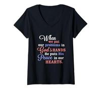 Womens Place Your Problems On God He Will Give You Peace V-Neck T-Shirt