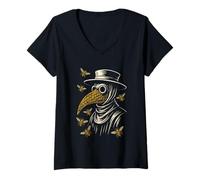 Women's Plague Doctor Mask Honeycomb Bees Historical Art V-Neck T-Shirt